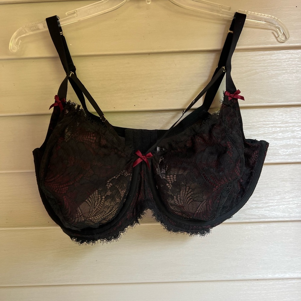 Cacique Black Sheer Lace Unlined Balconette Bra Size 40 G